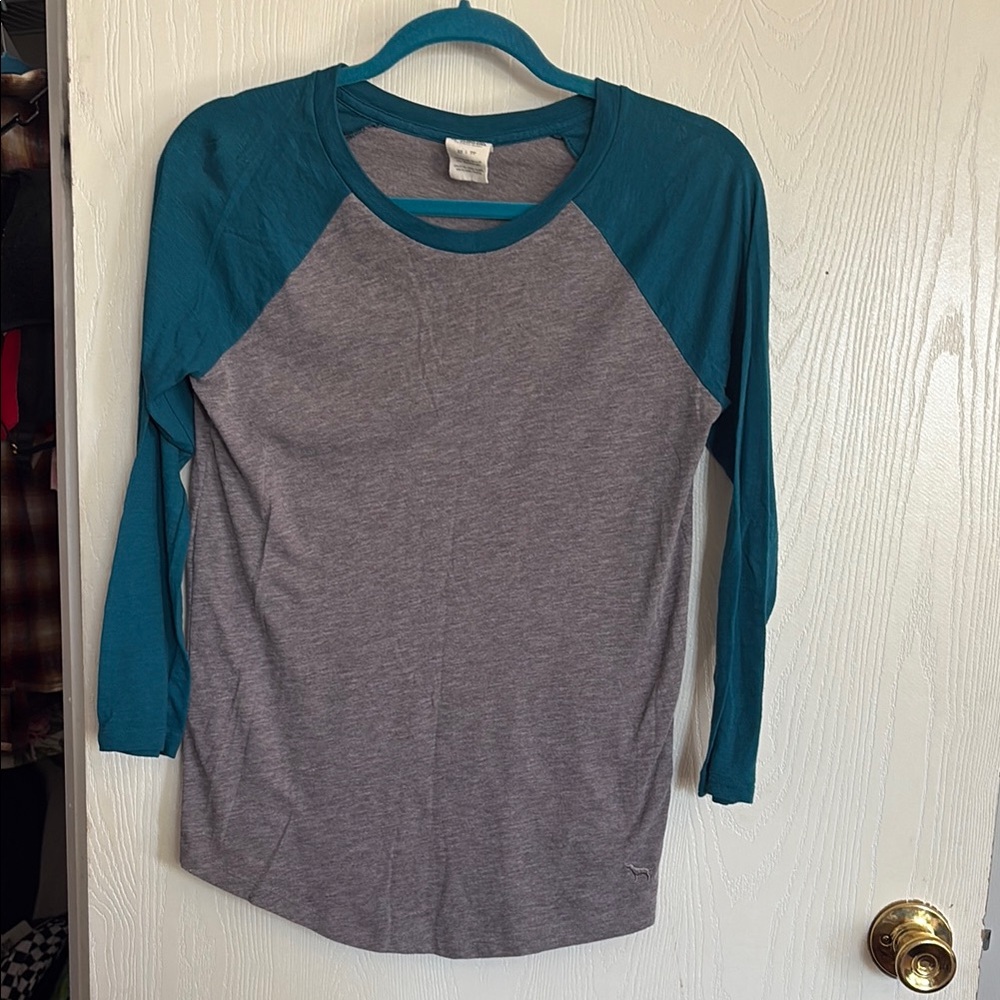 PINK Victoria's Secret Teal and Gray Tee